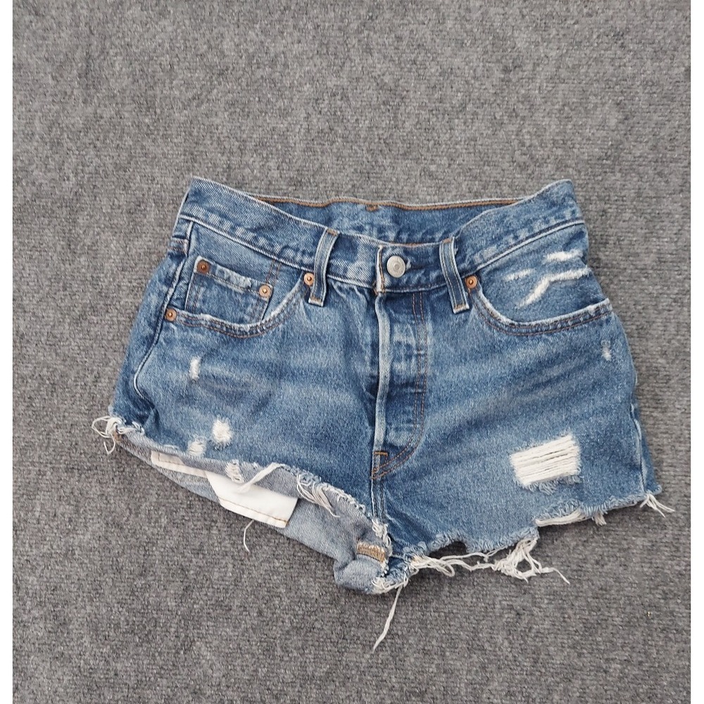 LEVIS 501 Cutoff Shorts Womens‎ 25 Blue Distressed Booty Micro Denim Button Fly